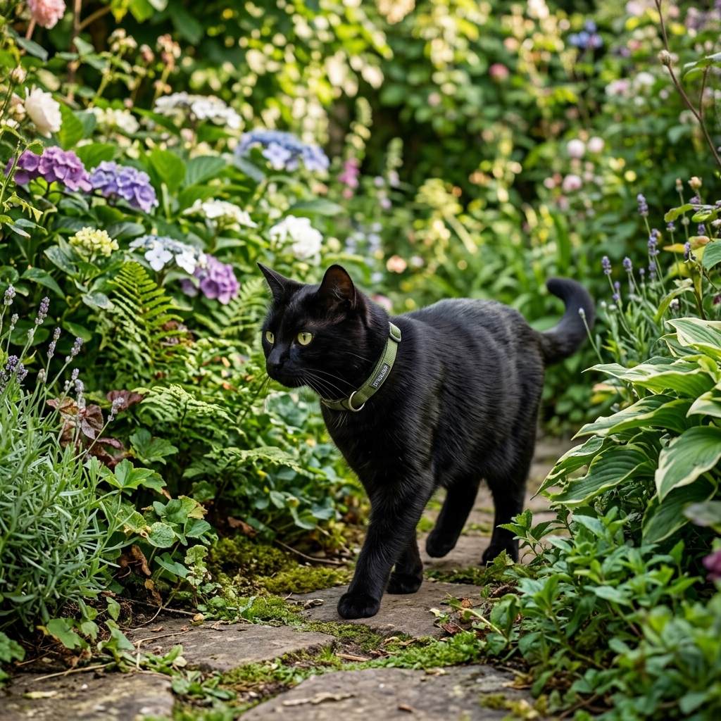 Gato explorando libremente el jardín